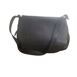Eddie Bauer dark brown pebbled leather messenger large flap  tote bag